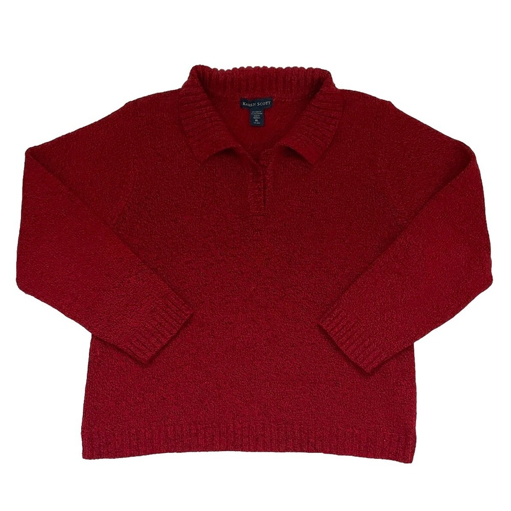 Karen Scott Knit‎ Sweater Top Women's Size XL Red Black Heather